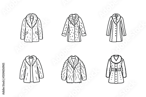 fur coat sketch icon line art vector illustration