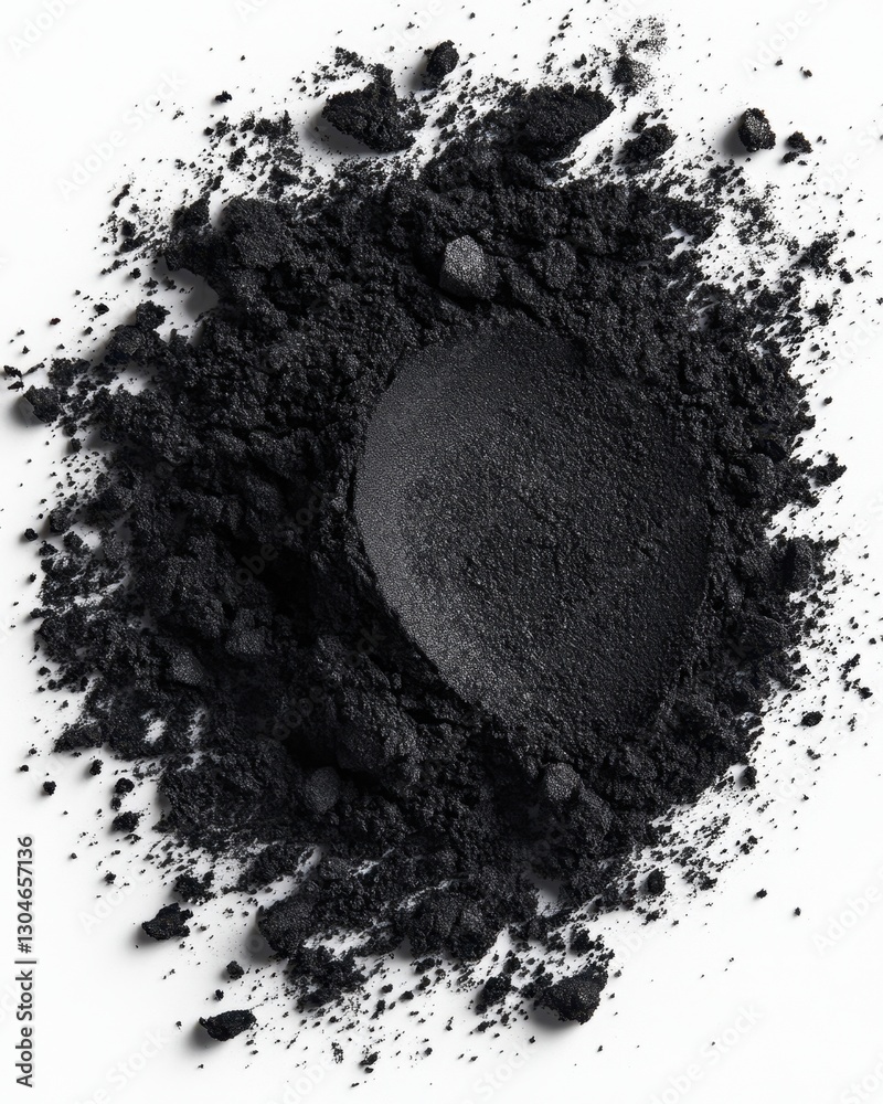 Captivating Close Up of Deep Black Powder Pigment on White Backdrop Revealing Texture and Depth for Cosmetic Design Captivating Close Up of Deep Black Powder Pigment on White Backdrop Revealing Texture and Depth for Cosmetic Design