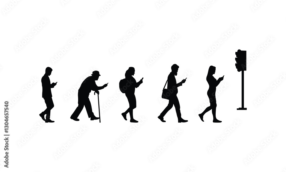 Simple Hand Drawn Person Walking Silhouette Sketch Style.