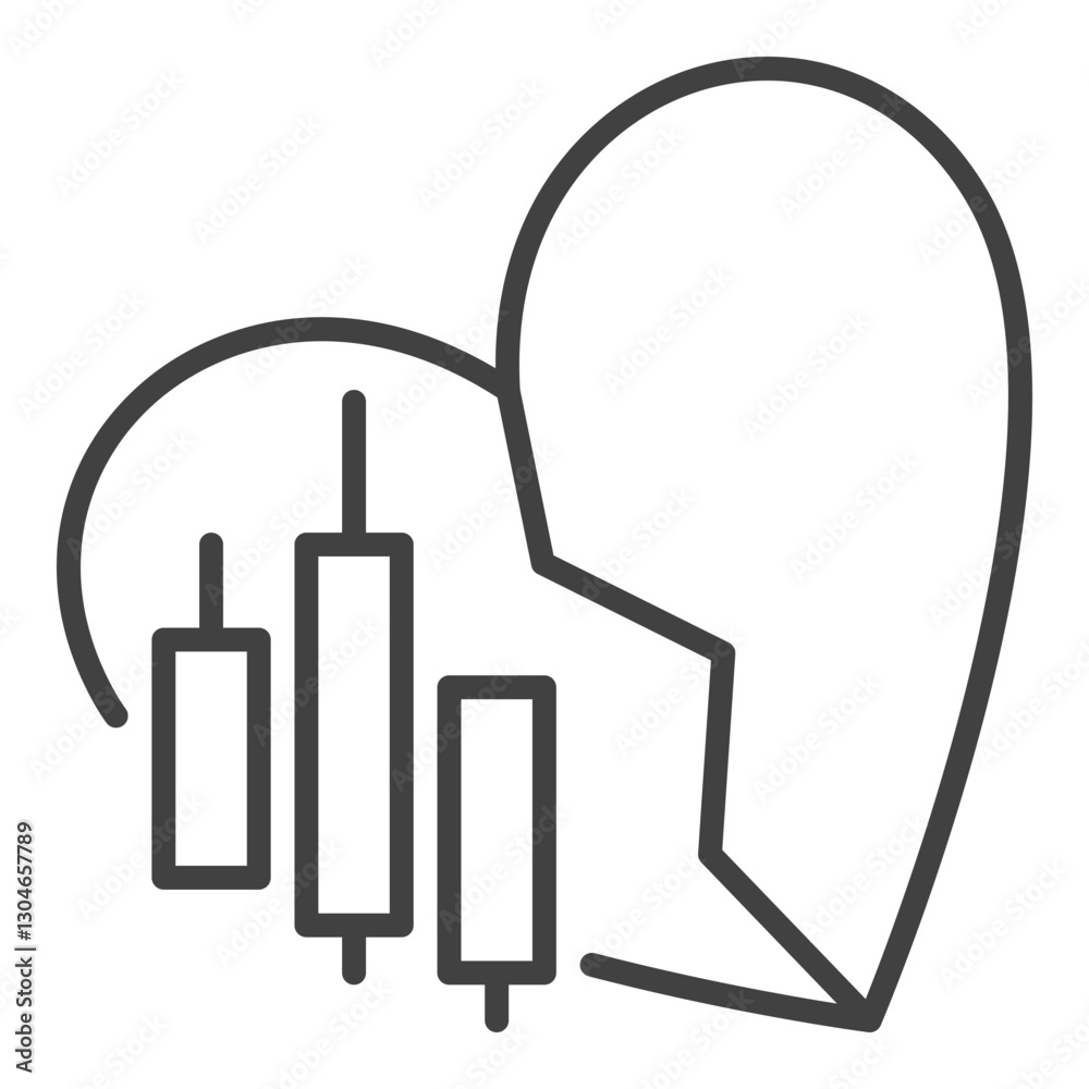 Financial chart with Broken Heart vector Crypto Trading and Investment icon or symbol in outline style Financial chart with Broken Heart vector Crypto Trading and Investment icon or symbol in outline style