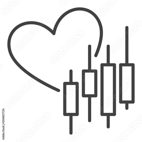 Candlestick Chart with Heart vector Crypto Trading outline icon or design element