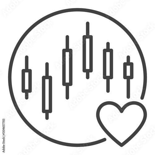 Circle with Heart and Market Chart vector Representing a Love for Investing outline icon or symbol