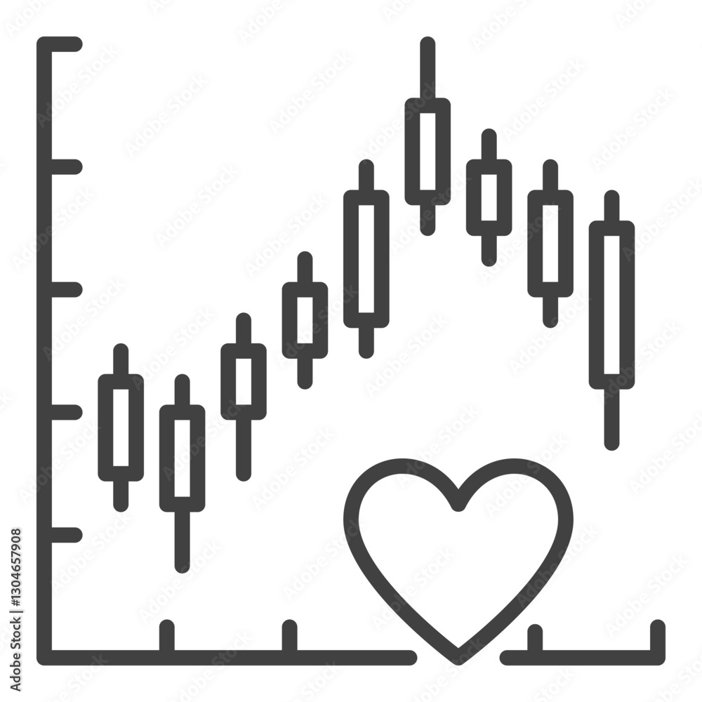 Graph and Heart for Investors and Traders vector linear icon or symbol Graph and Heart for Investors and Traders vector linear icon or symbol