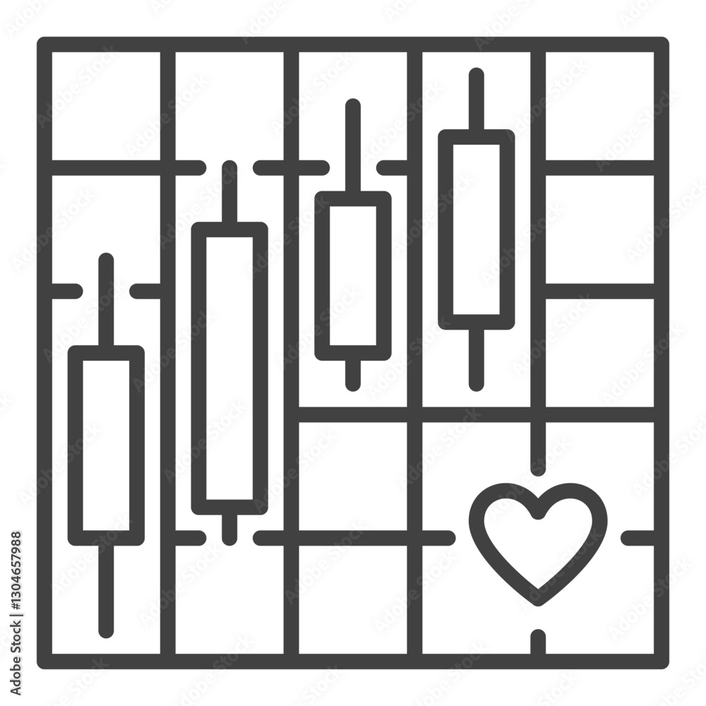 Heart and financial chart vector Investment and Trading minimal icon or symbol in thin line style Heart and financial chart vector Investment and Trading minimal icon or symbol in thin line style