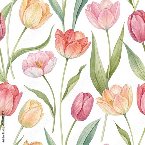 Watercolor Tulip Pattern Delicate Spring Blooms