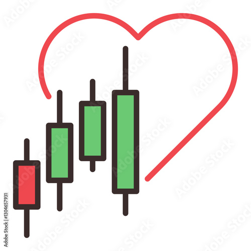 Heart and Candlestick Chart vector Investment Analysis colored icon or symbol