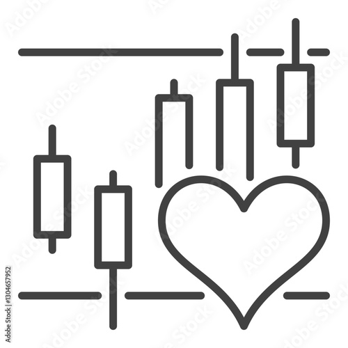 Heart and Financial Chart vector icon or sign in thin line style