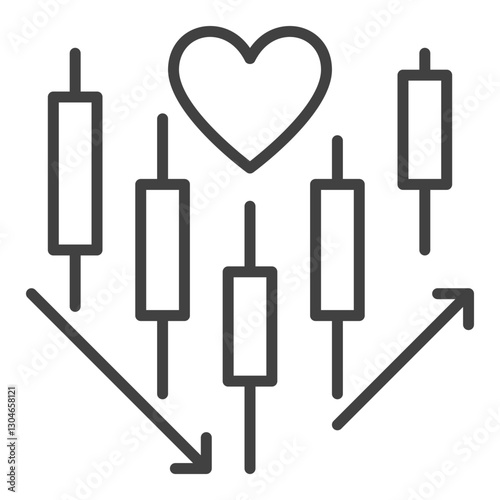 Japanese Candle chart with Heart vector thin line icon or symbol