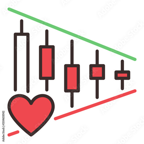 Red Heart with Chart vector Financial Analysis colored icon or symbol