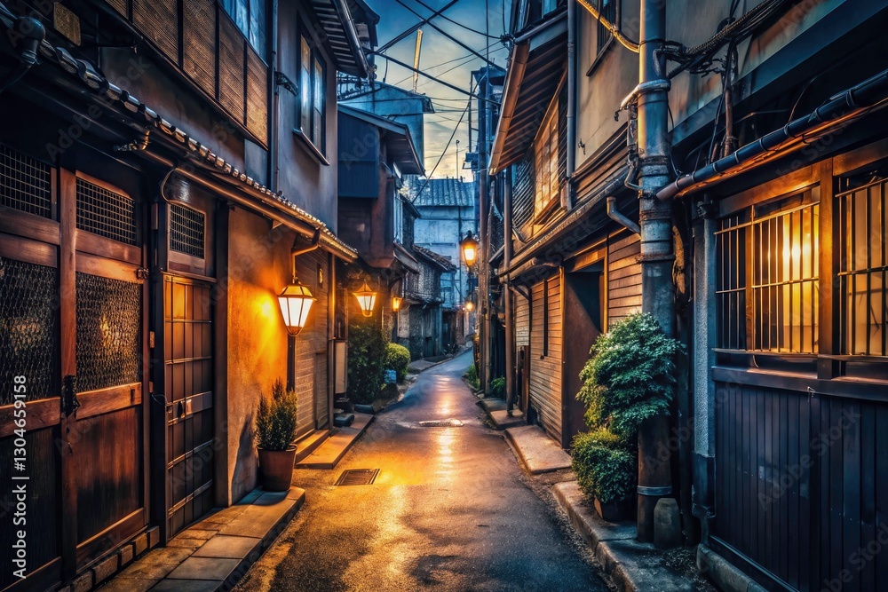 Fototapeta premium Yotsuya Back Alley Tokyo - Mysterious Night Photography, Japanese Urban Exploration, Dark Alleyway Scene