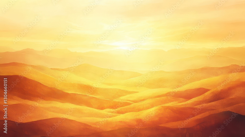 Fototapeta premium A golden sunset background with rolling hills and soft glowing waves of light
