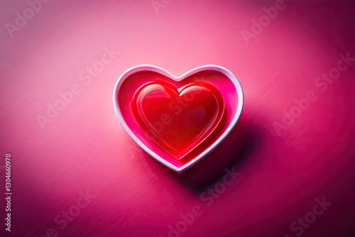 Pink haze embraces a red heart's luminous trail; long exposure photography's abstract art.