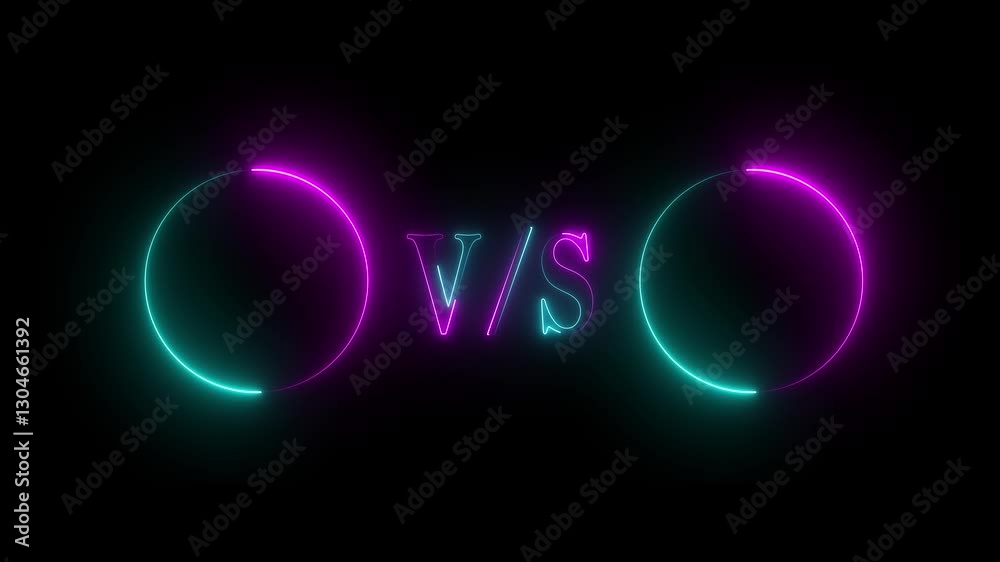 Against, bumper, design, fight, football, game, intro animated VS lettering with neon effect. neon lines VS text animation with black background.