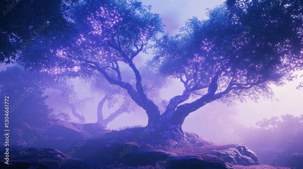 A magical fantasy wallpaper with glowing ancient trees and a misty enchanted forest atmosphere A magical fantasy wallpaper with glowing ancient trees and a misty enchanted forest atmosphere