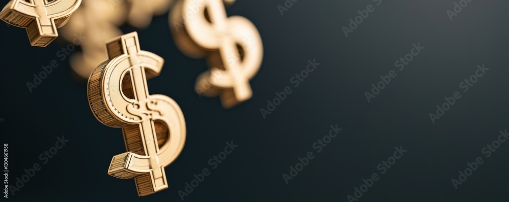 Obraz premium impact effect economic concept. Golden dollar signs against a dark background.