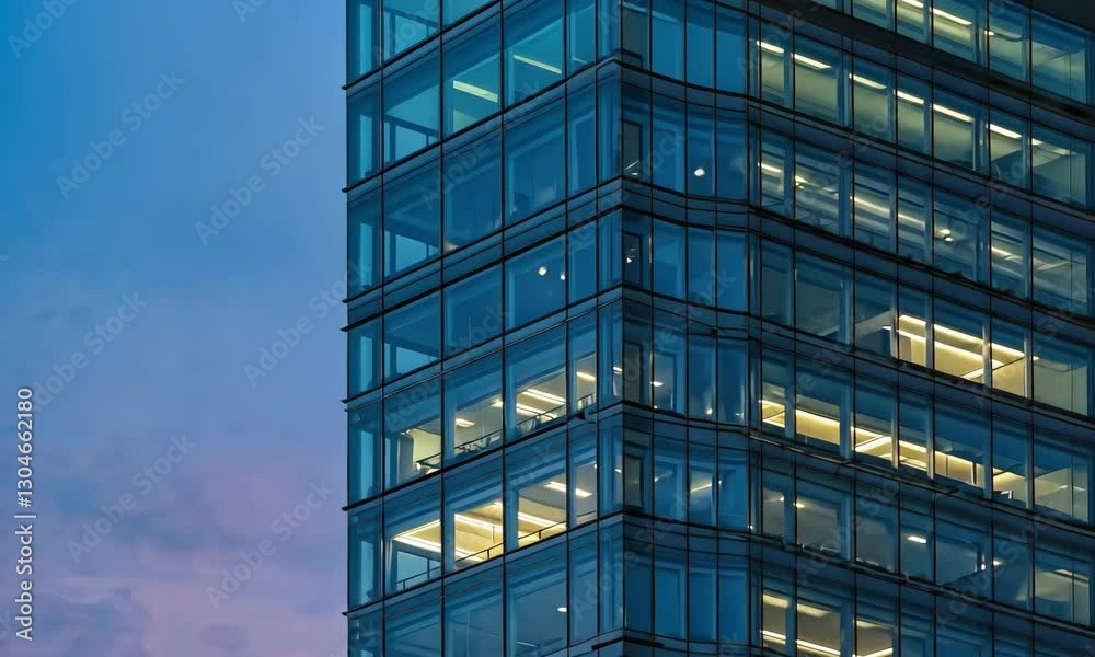 Modern skyscraper facade at twilight Modern skyscraper facade at twilight
