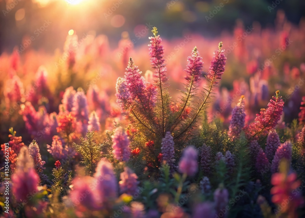Obraz premium Miniature Ivan-Tea Angustifolius Field, Blooming Herbal Tea Plant, Tilt-Shift Photography
