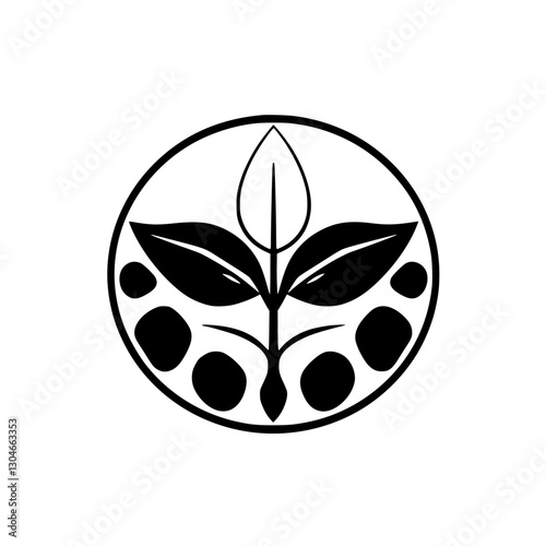 Minimalist monochrome logo featuring stylized plant with a circle frame, simplicity and nature.