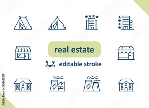 Real estate icons. House, buildings, home vector icon set