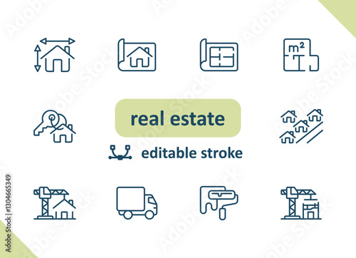 Real estate icons. House, buildings, home vector icon set