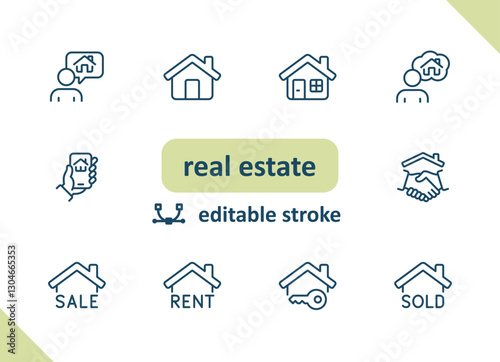 Real estate icons. House, buildings, home vector icon set