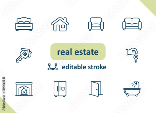 Real estate icons. House, buildings, home vector icon set