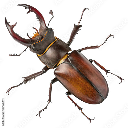 stag beetle with massive jaws and a dark brown shell, isolated on a transparent background. 2