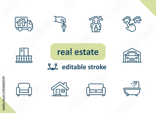 Real estate icons. House, buildings, home vector icon set