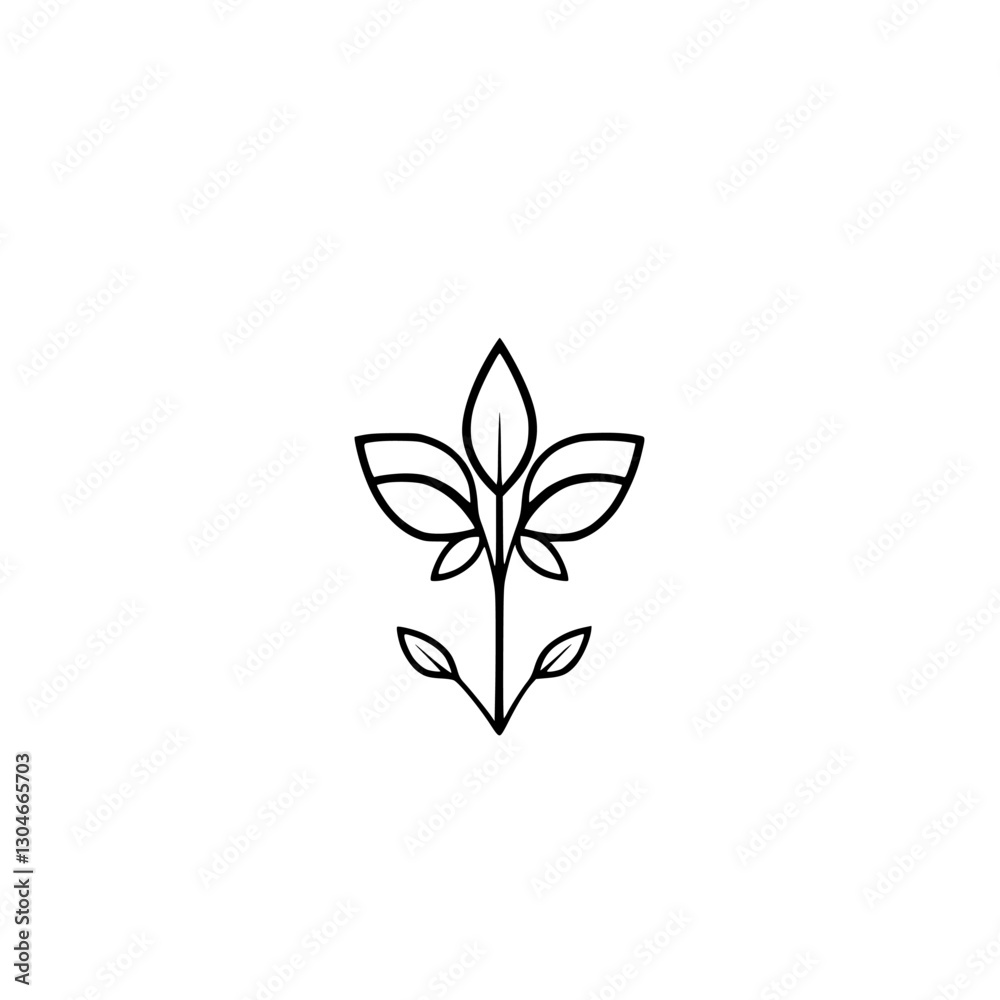 Modern minimalist emblem featuring a stylized sprout with leaves on a white backdrop, clean, minimalist, simple. Modern minimalist emblem featuring a stylized sprout with leaves on a white backdrop, clean, minimalist, simple.