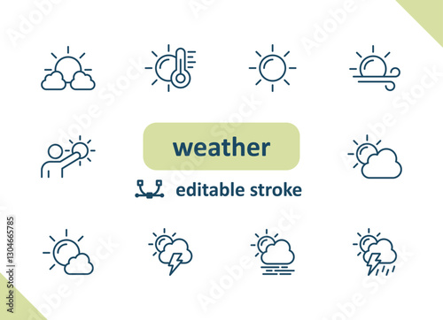 Weather icons. Weather forecast, meteorology, wind, clouds, rain, sunny vector icon set