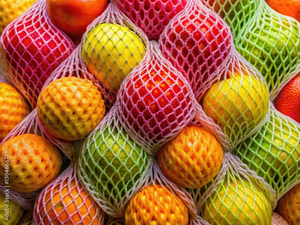 Obraz premium Secure your fragile fruit with shock-absorbing foam netting sleeves. Vertical PNG images available. Protective packaging solutions.