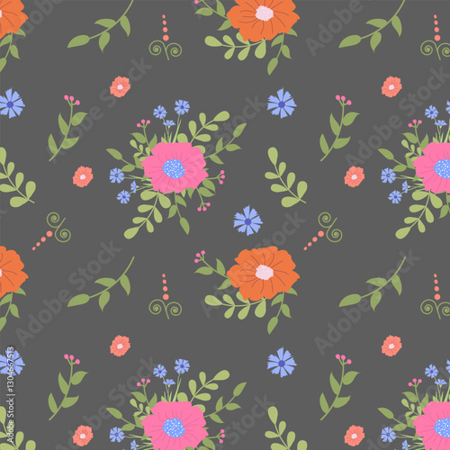 Wallpaper Mural Floral seamless pattern on gray background Torontodigital.ca