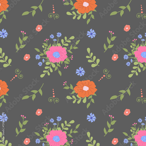 Wallpaper Mural Floral seamless pattern on gray background Torontodigital.ca