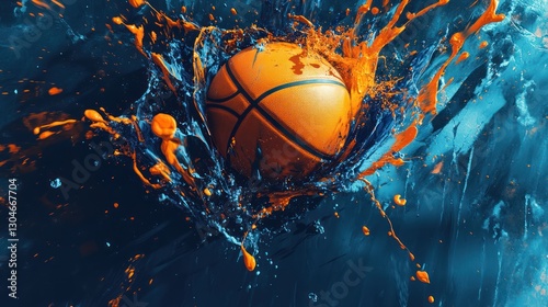Wallpaper Mural dynamic basketball collision abstract rendering with vibrant splashes of orange and blue capturing motion and intensity sports action concept Torontodigital.ca