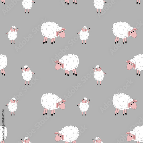 Wallpaper Mural Seamless pattern. Cute white cartoon sheep. Torontodigital.ca