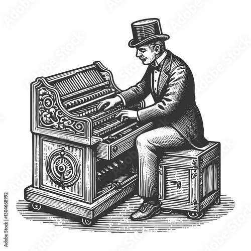 Man Playing Pipe Organ raster illustration