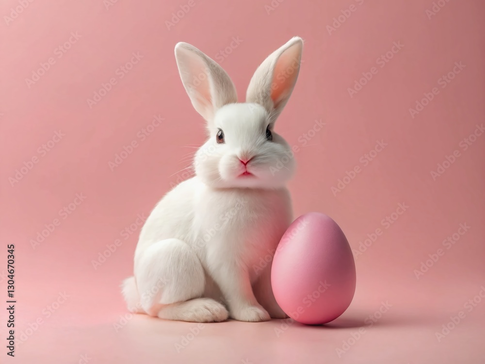 Fototapeta premium Minimalist Easter Bunny with Pink Egg - Pastel Pink Background