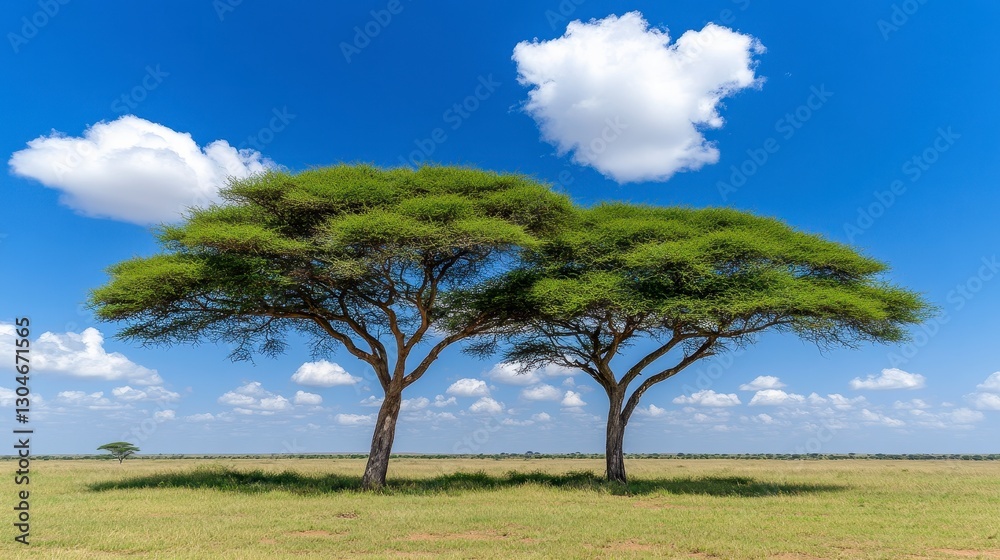 Obraz premium Two Acacia Trees on a Sunny African Savanna