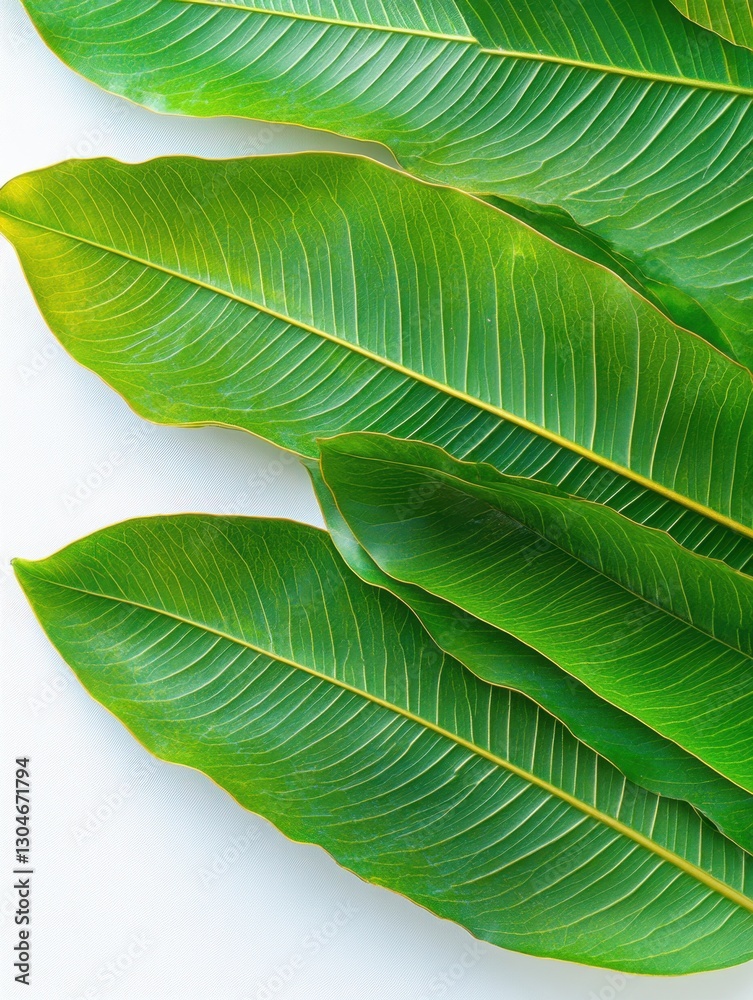 Fototapeta premium Lush Green Leaves Texture Close Up Natural Pattern Tropical Foliage Botanical Beauty Freshness Brightness Simplicity Serenity Background Plant Detail