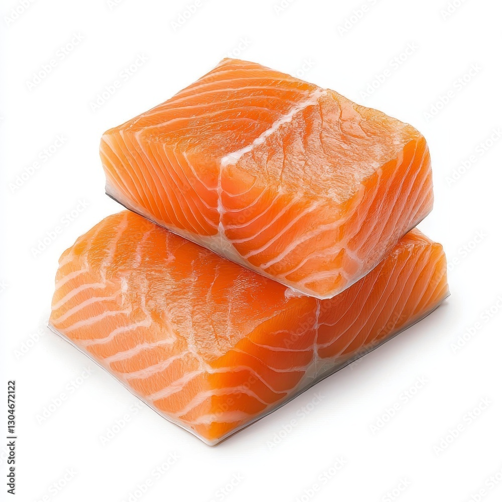 Two Fresh Salmon Fillets on White Background Two Fresh Salmon Fillets on White Background