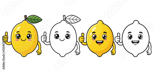 Thumbs up Fresh Lemon vector illustration and Line art with white background