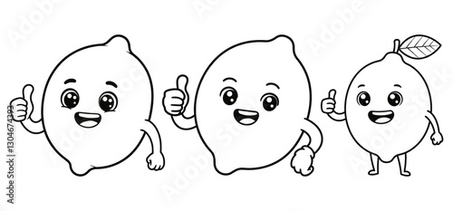 Thumbs up Fresh Lemon vector illustration and Line art with white background