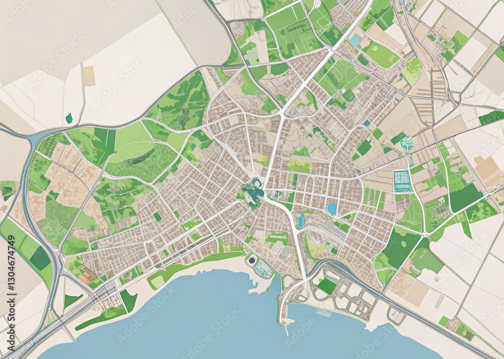 Obraz premium Minimalist Panoramic Map of Aberdeen, Scotland: Cityscape Skyline