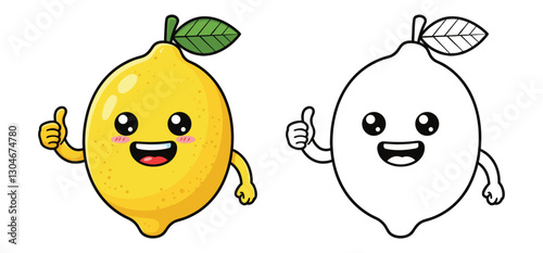 Thumbs up Fresh Lemon vector illustration and Line art with white background