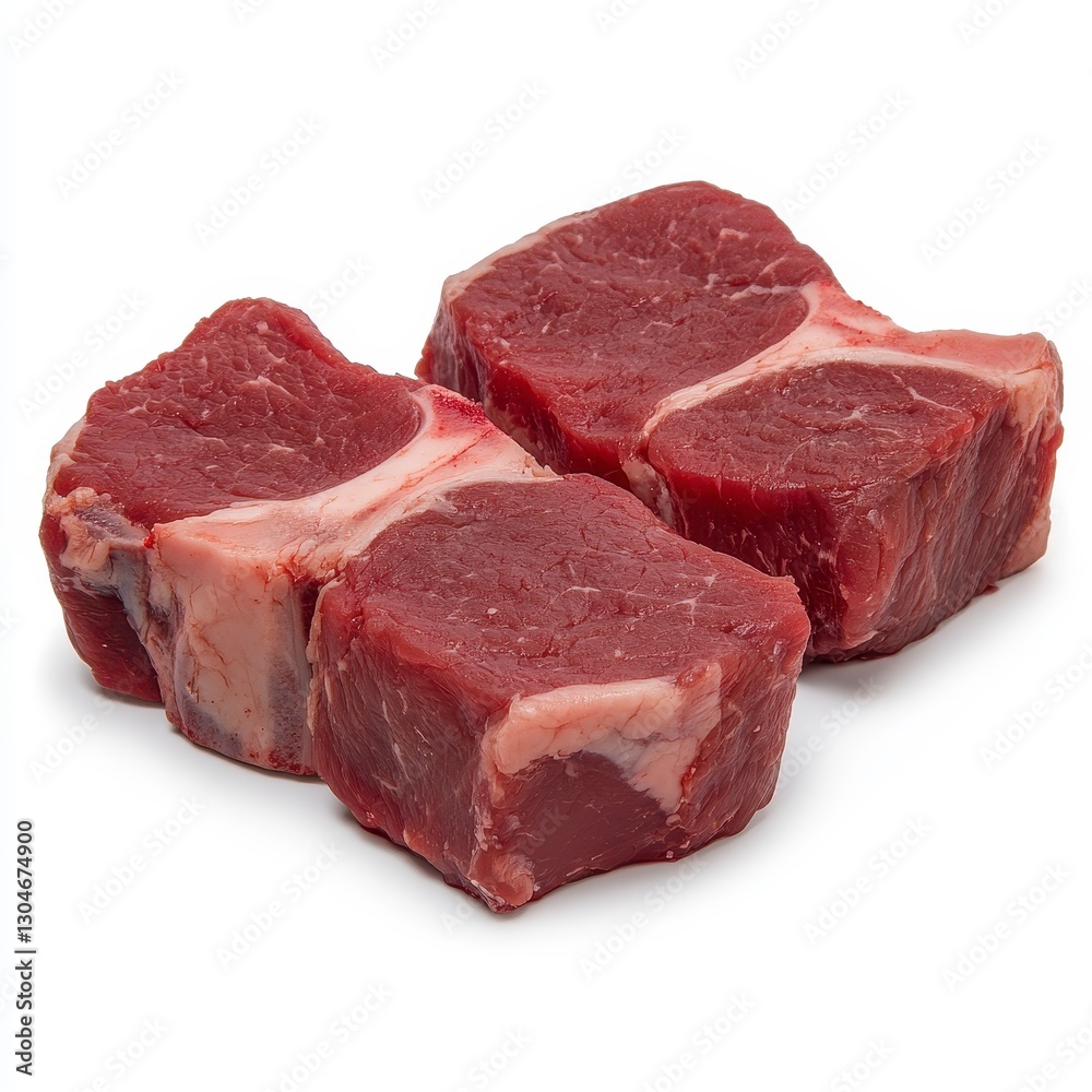 Two Raw Red Meat Cuts on White Background Two Raw Red Meat Cuts on White Background