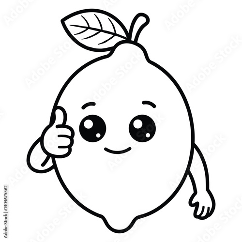 Thumbs up Fresh Lemon vector illustration and Line art with white background