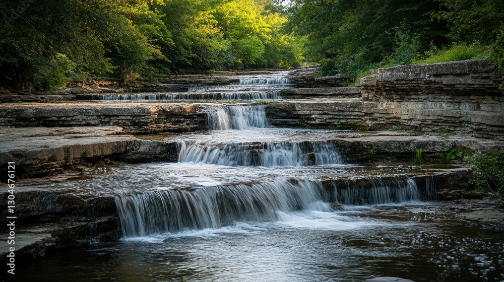 Fototapeta premium Cascading Waterfall Through Rocky Creek Bed