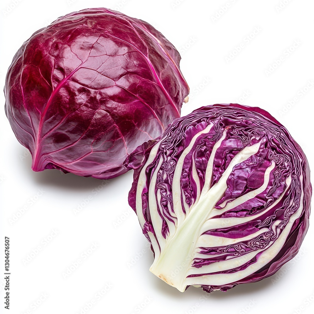 Obraz premium Two Vibrant Red Cabbages on White Background