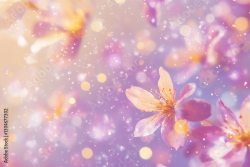 Soft pink flowers, bokeh lights, spring.
