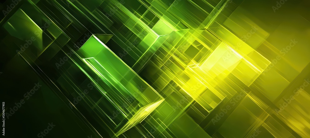 Obraz premium Dynamic green geometric light streaks modern abstract artwork